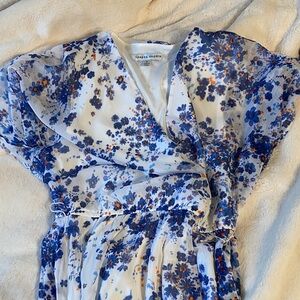 Sandra Darren Blue Floral Midi Dress